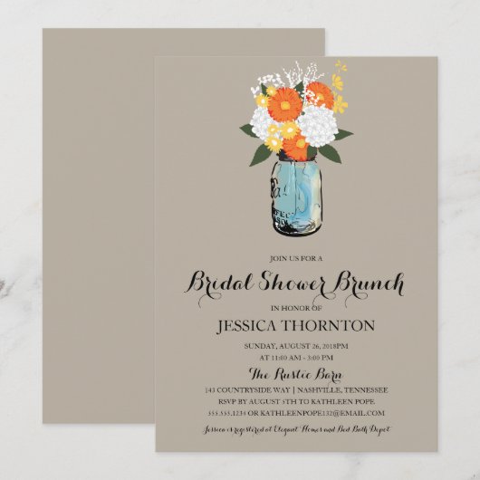 Citrus Bloom Mason Jar | Vrijgezellenfeest Brunch Kaart (Voorkant / Achterkant)