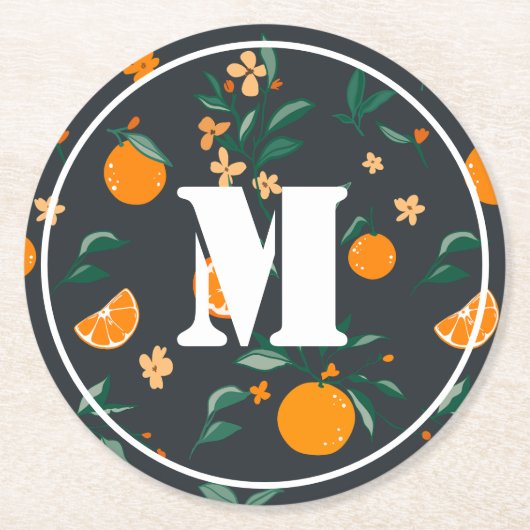 Citrus Bloom Sinaasappels & Foliage Bontanical Ronde Kartonnen Onderzetter (Voorkant)