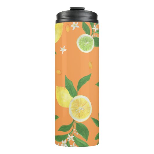Citrus Bloom Waterverf Fabric Thermosbeker (Voorkant)