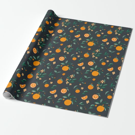 Citrus Blooms Sinaasappels & Bladgroen Cadeaupapier (Uitgerold)