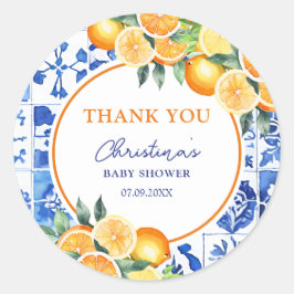 Citrus Blue Tegels Baby shower Dank u Ronde Sticker
