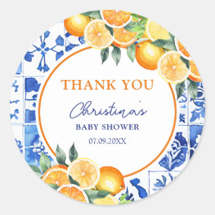 Citrus Blue Tegels Baby shower Dank u Ronde Sticker