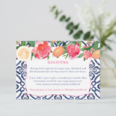 Citrus Bold Bloemen Donkerblauwe Tegel Registry De Informatiekaartje (Staand voorkant)