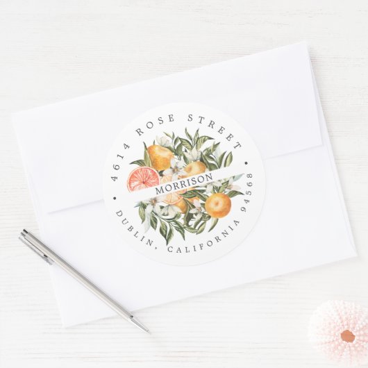 Citrus Boomgaard | Boho Botanische Retouradres Ronde Sticker (Envelop)