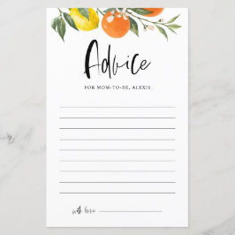 Citrus Botanical Baby shower Advice Kaart