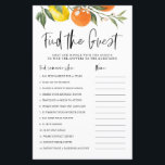 Citrus Botanical Find the Guest Shower Kaart<br><div class="desc">Mingle met de gasten om de antwoorden op de vragen te vinden! | Voeg deze leuke en speelse douchecaart toe aan uw evenement. Deze aanpasbare gamekaart "Zoek de gast" biedt waterverf illustraties van citroenen en sinaasappels. Personaliseer u door uw vragen toe te voegen. Deze vrijgezellenfeest giscard is perfect voor vrijgezellenfeesten...</div>