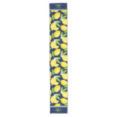 Citrus Botanical Lemon Elegant Monogram Navy Lange Tafelloper (Voorkant)