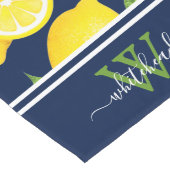 Citrus Botanical Lemon Elegant Monogram Navy Lange Tafelloper (Hoek)