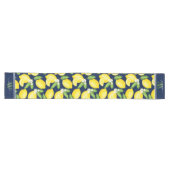 Citrus Botanical Lemon Elegant Monogram Navy Lange Tafelloper (Horizontaal)