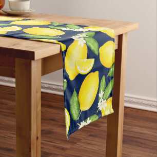 Citrus Botanical Lemon Navy Blue Lange Tafelloper