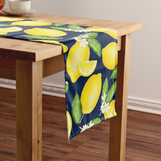 Citrus Botanical Lemon Navy Blue Lange Tafelloper (Voorbeeld)