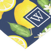 Citrus Botanical Lemon Navy Blue Monogram Lange Tafelloper (Hoek)