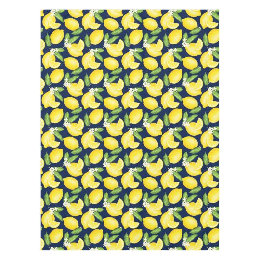 Citrus Botanical Lemon Navy Blue Tafelkleed (Voorkant)