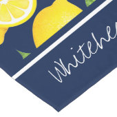 Citrus Botanical Lemon Personalize Navy Blue Lange Tafelloper (Hoek)