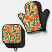 Citrus Botanical Oven Mitt & Pot Holder Ovenwant & Pannenlap Set (Voorkant / Achterkant)