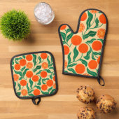 Citrus Botanical Oven Mitt & Pot Holder Ovenwant & Pannenlap Set (Top down)