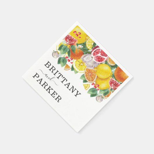 Citrus Botanical Wedding Waterverf Servet (Hoek)