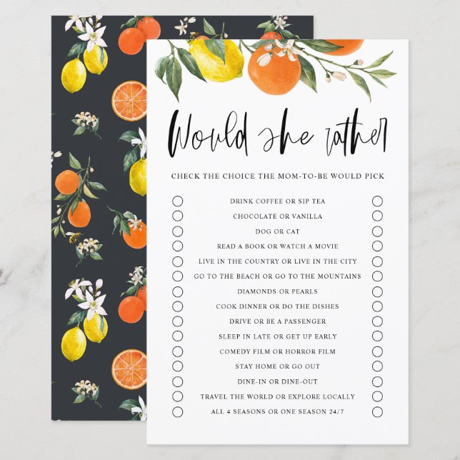 Citrus Botanical zou ze een beetje Baby shower spe (Voorkant / Achterkant)