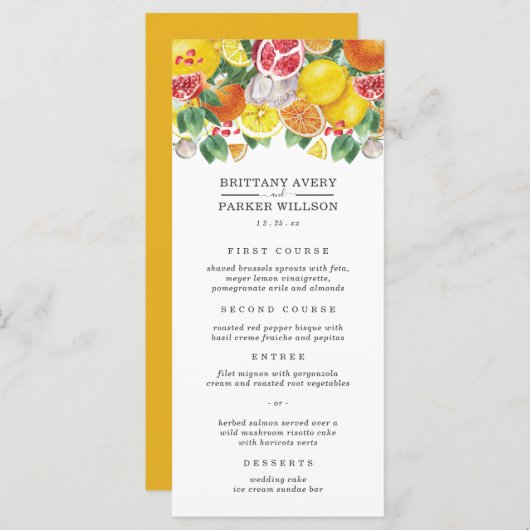Citrus Botanische bruiloft Menu (Voorkant / Achterkant)