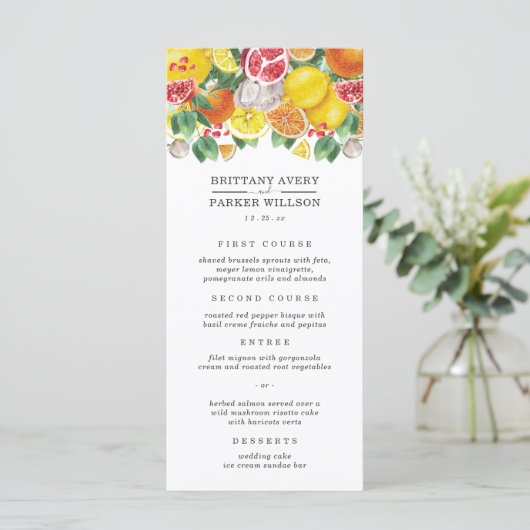 Citrus Botanische bruiloft Menu (Staand voorkant)