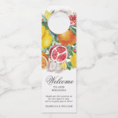 Citrus botanische bruiloft welkom flessenhanger (Voorkant)