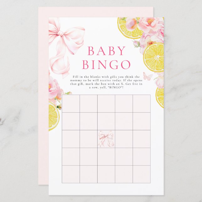 Citrus Bow Girl Baby shower Gift Bingo spel (Voorkant / Achterkant)