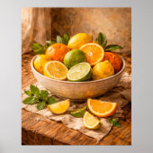 Citrus Bowl Still Life a Warm Rustic Kitchen Poster (Voorkant)