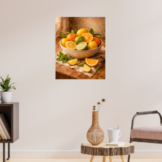 Citrus Bowl Still Life a Warm Rustic Kitchen Poster