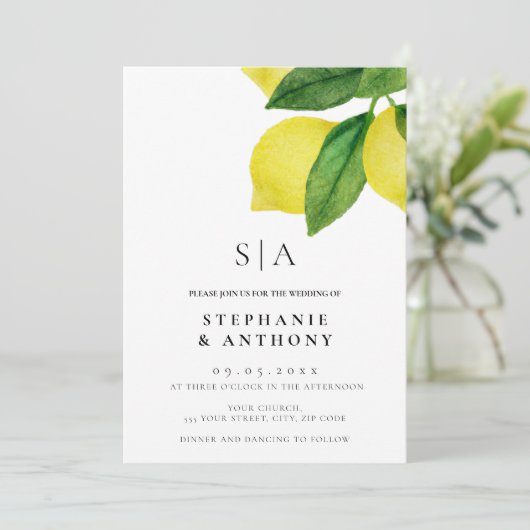 Citrus Branch Greenery bruiloft Kaart (Staand voorkant)