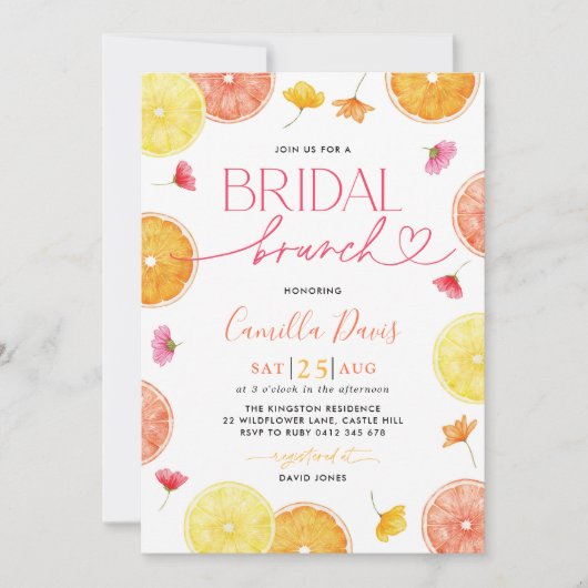 Citrus Bridal Brunch Citroen Bright Vrijgezellenfe Kaart (Voorkant)