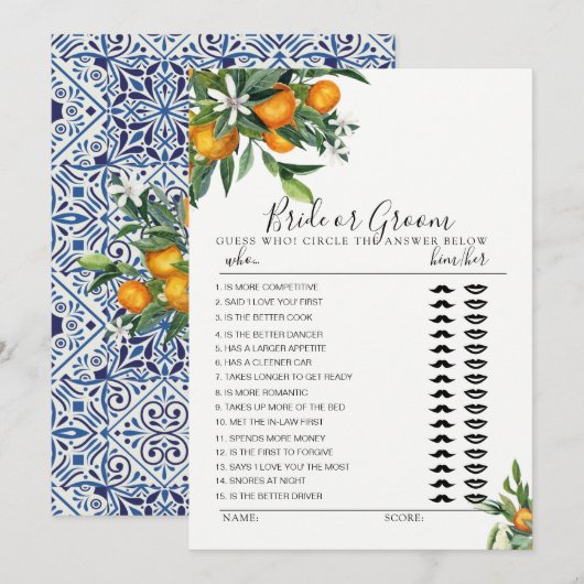 Citrus Bride of Groom game volledig bewerkbaar met Kaart (Voorkant / Achterkant)