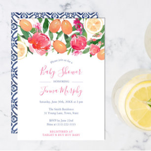 Citrus Bright Florals Baby shower met Azulejos Kaart