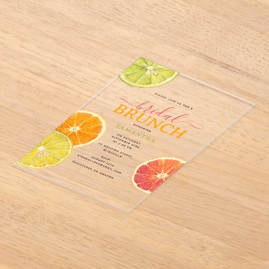 Citrus Bruids Brunch Citroen Sinaasappel Vrijgezel Acryl Uitnodigingen (Laagn)
