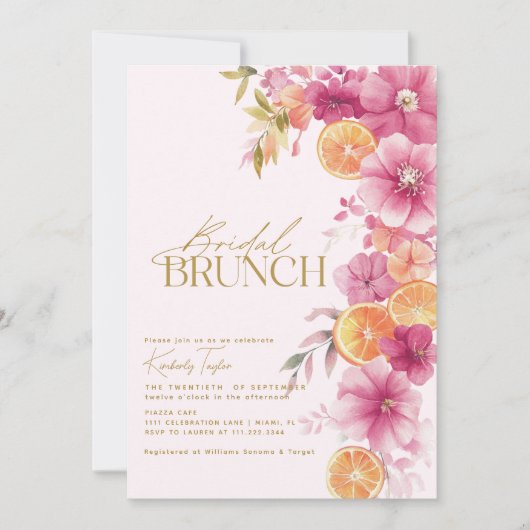 Citrus Bruids Brunch Heldere Bloemen Citroen Kaart (Voorkant)