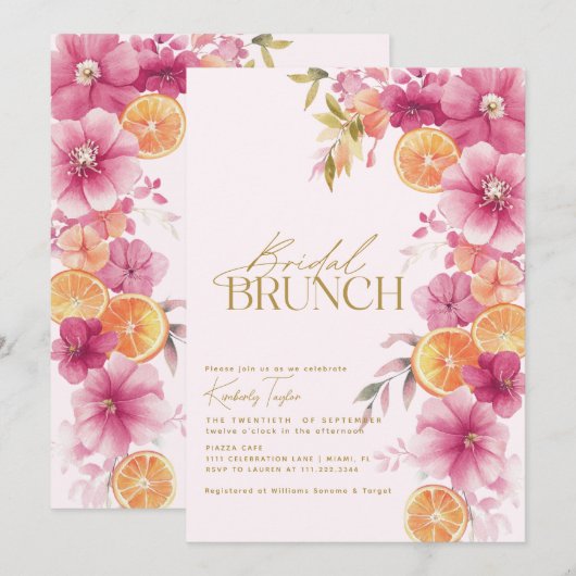 Citrus Bruids Brunch Heldere Bloemen Citroen Kaart (Voorkant / Achterkant)