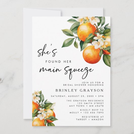 Citrus bruids douche uitnodiging belangrijkste squ (Voorkant)