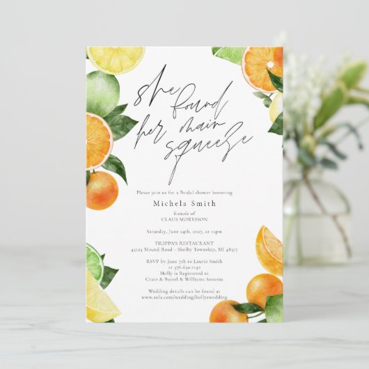 Citrus Bruids Douche Uitnodiging | Hoofdplein (Staand voorkant)
