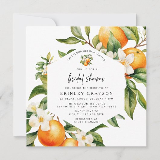 Citrus bruids douche uitnodiging Sinaasappel Manda (Voorkant)