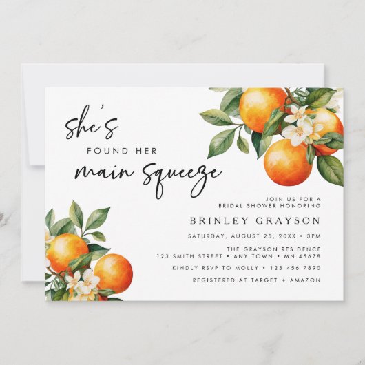 Citrus bruids douche uitnodiging Sinaasappel Manda (Voorkant)