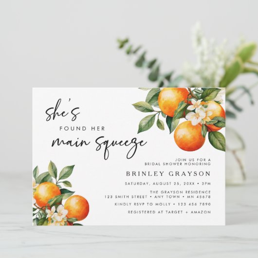 Citrus bruids douche uitnodiging Sinaasappel Manda (Staand voorkant)
