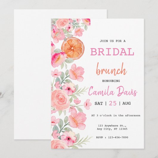 Citrus Bruidsbrunch Kaart (Voorkant / Achterkant)