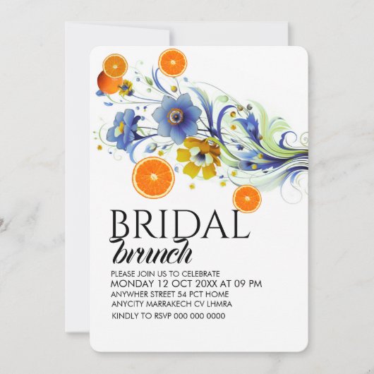 Citrus Bruidsbrunch Uitnodiging Template, Sinaasap (Voorkant)