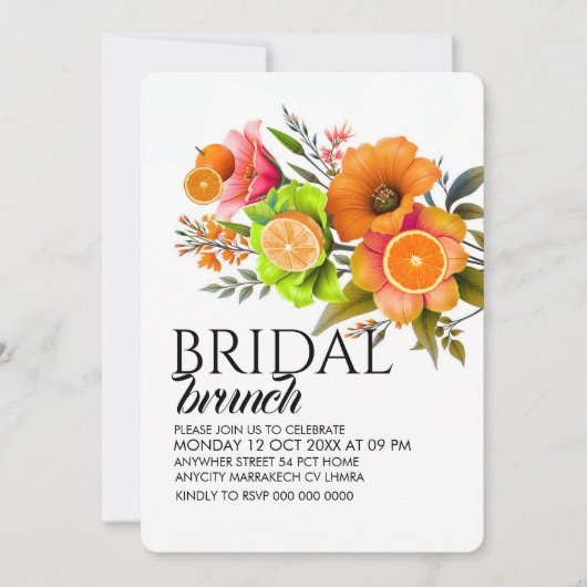 Citrus Bruidsbrunch Uitnodiging Template, Sinaasap (Voorkant)