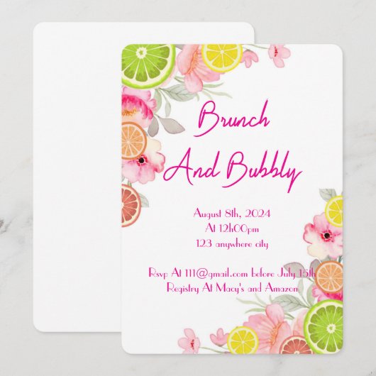 CITRUS BRUIDSDOUCHE UITNODIGING (Voorkant / Achterkant)