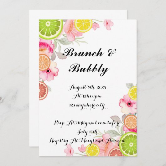 CITRUS BRUIDSDOUCHE UITNODIGING (Voorkant / Achterkant)
