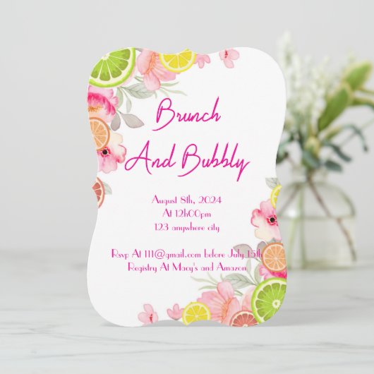 CITRUS BRUIDSDOUCHE UITNODIGING (Staand voorkant)