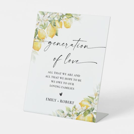 Citrus bruiloft generatie van liefde teken reclamebord met voetstuk (Voorkant)