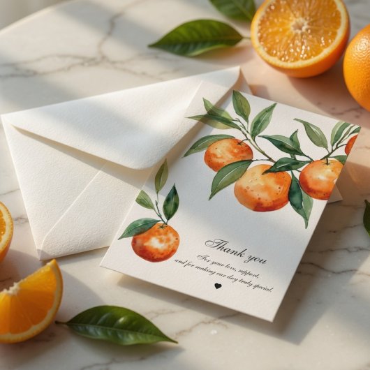 Citrus Bruiloft Mediterraan Oranje Bedankkaart