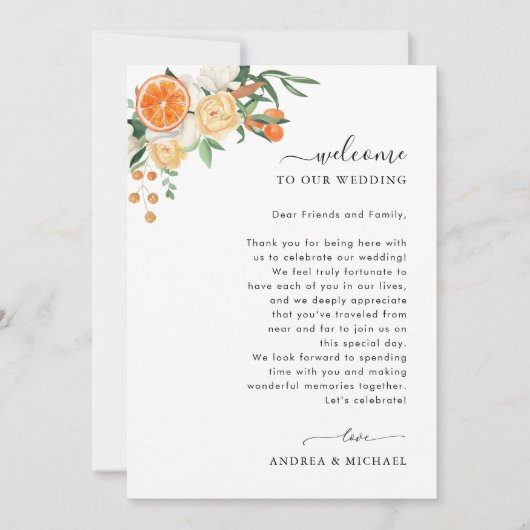 Citrus bruiloft welkomstbrief en reisroute Kaart (Voorkant)
