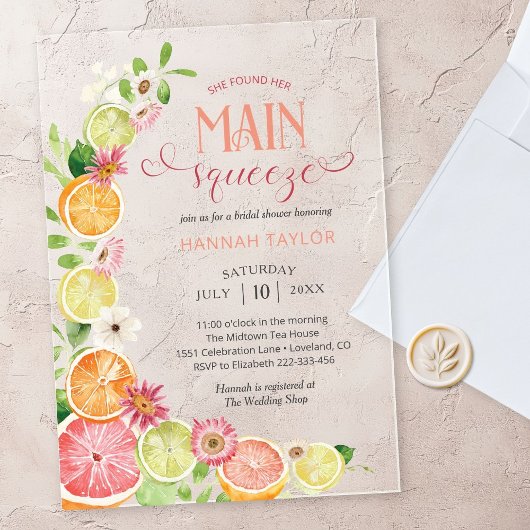 Citrus Bruiloftsfeest 'Main Squeeze' Acryl Uitnodigingen